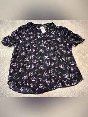 torrid Black Blouse with Lavender Floral Print